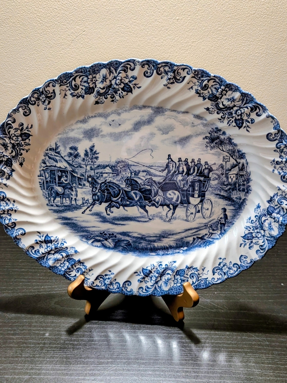Vintage Johnson Brothers Transferware Oval Platter - Horse and Carriage Scene